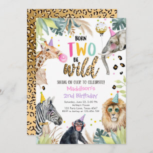 Invitation Fête Animaux Fille Safari Deux Wild 2e Anniversair