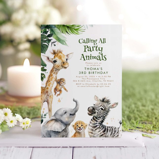 Invitation Fête Animaux Jungle Safari Amusants Anniversaire (Safari Animals Kids Birthday Invitations)