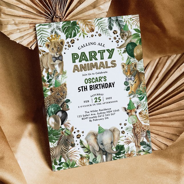 Invitation Fête Animaux Wild Jungle Safari Garçon 1er anniver (Créateur téléchargé)