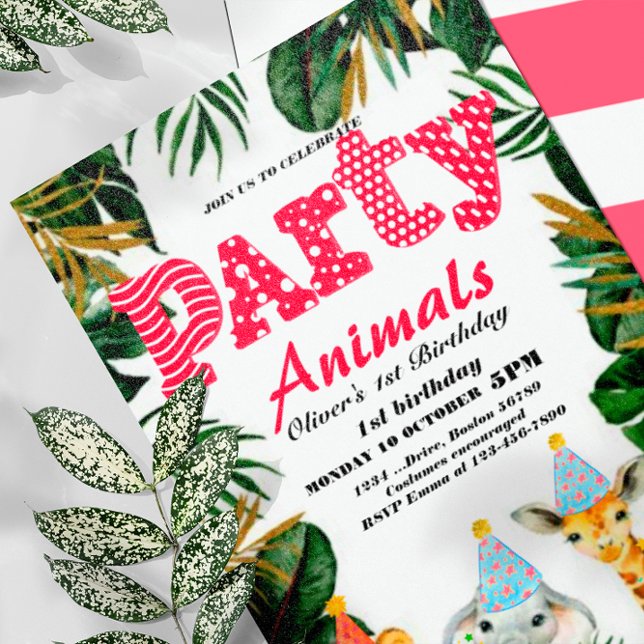 Invitation Fête Animaux Wild Safari Rose Fille Anniversaire (Créateur téléchargé)