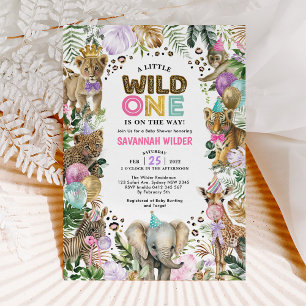 Invitation Fête Animaux Wild Safari Rose Lilac Baby shower I