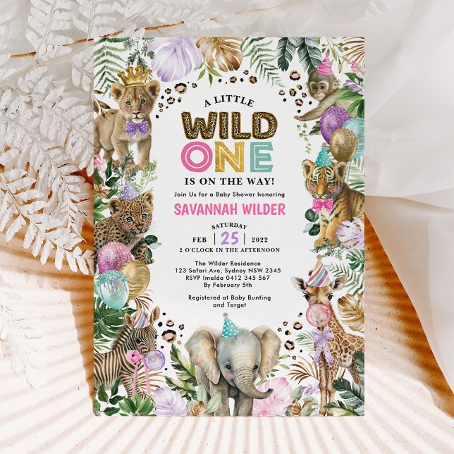 Invitation Fête Animaux Wild Safari Rose Lilac Baby shower I (Créateur téléchargé)