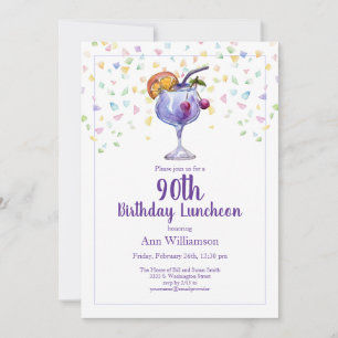 Invitation Fête Anniversaire 90 Ans Cocktail Aquarelle Amusan