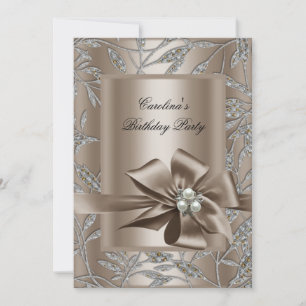 Invitation Fête Anniversaire Beige Argent Pearl Damask 2