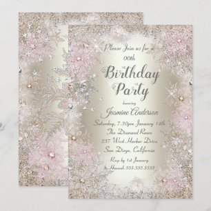 Invitation Fête Anniversaire Beige or Pink Winter Wonderland