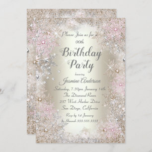 Invitation Fête Anniversaire Beige or Pink Winter Wonderland