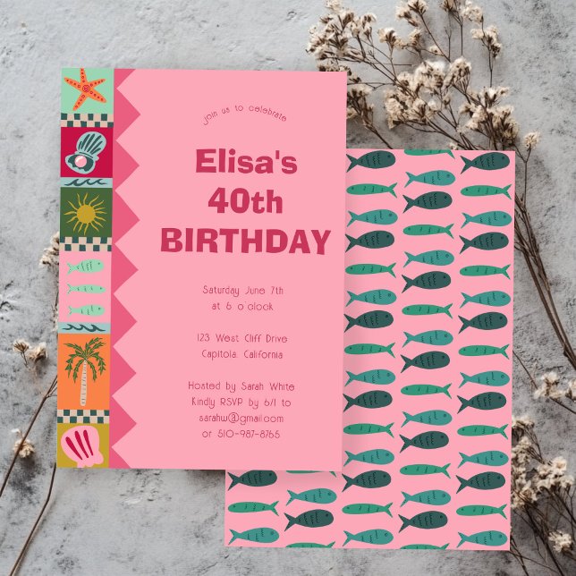 Invitation Fête Anniversaire BORD DE MER Soirée Moderne Migno (Seaside Soiree BIRTHDAY PARTY Modern Cute CUSTOM Invitation
)