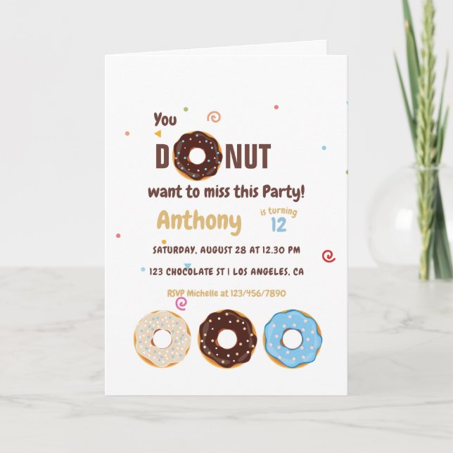 Invitation Fête Anniversaire de enfant à thème Donut (Devant)