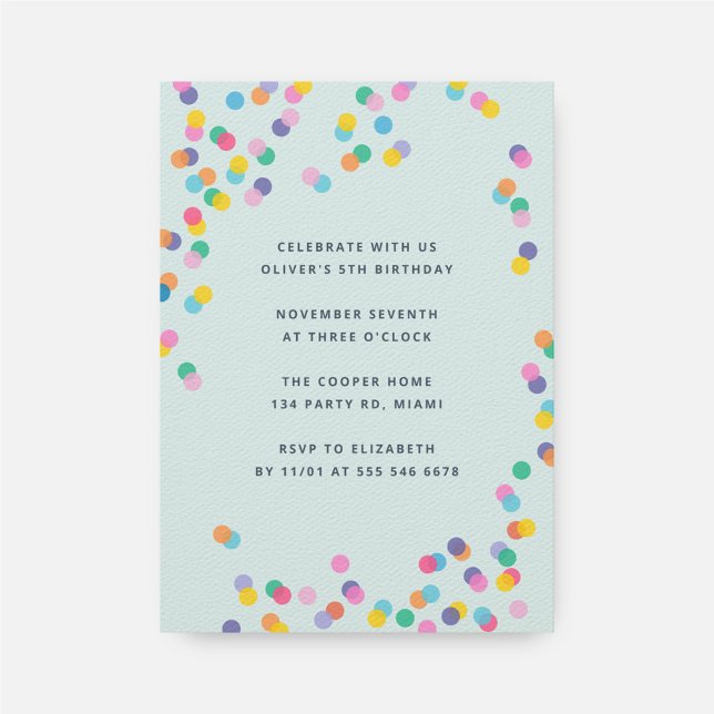 Invitation Fête Anniversaire de enfant Confetti couleur vert  (Créateur téléchargé)
