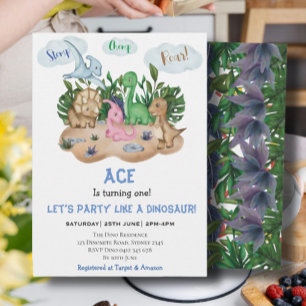 Invitation Fête Anniversaire de enfant Dinosaure moderne ! Ru