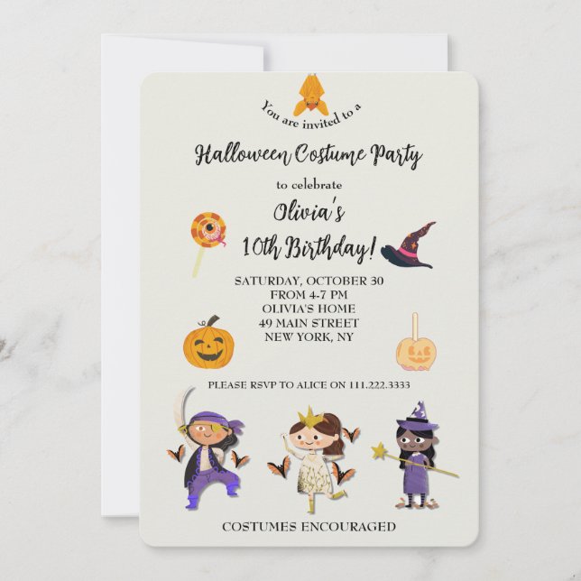 Invitation Fête Anniversaire de enfant du costume d'Halloween (Devant)