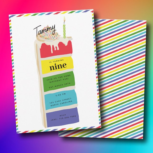 Invitation Fête Anniversaire de enfant du gâteau d'anniversai (Colorful Rainbow Birthday Cake Kids Birthday Party Invitation)