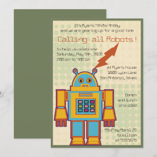 Invitation Fête anniversaire de enfant Robot rétro