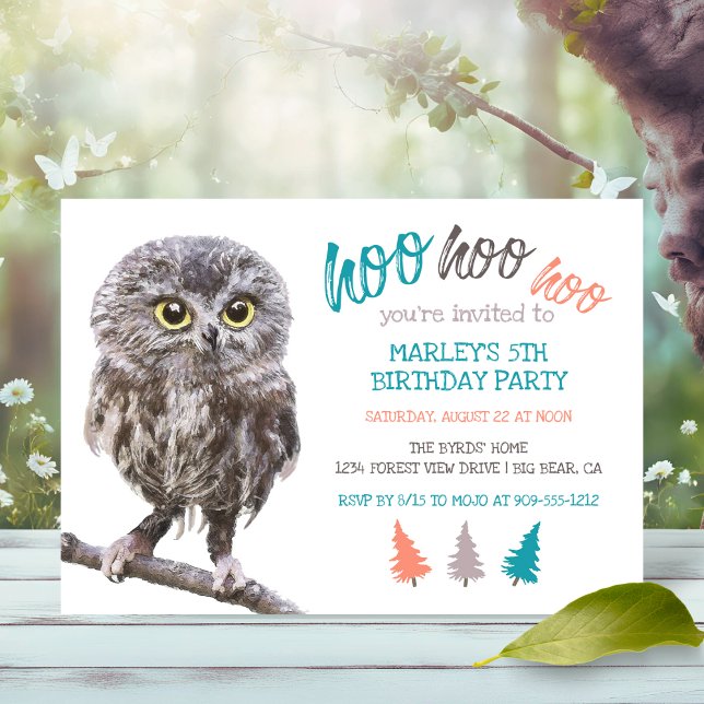 Invitation Fête Anniversaire de enfant Rustic Owl Forest (Créateur téléchargé)