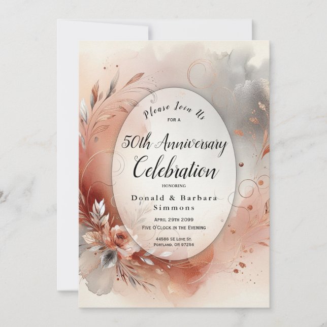 Invitation Fête Anniversaire des perles d'argent des pétales  (Devant)