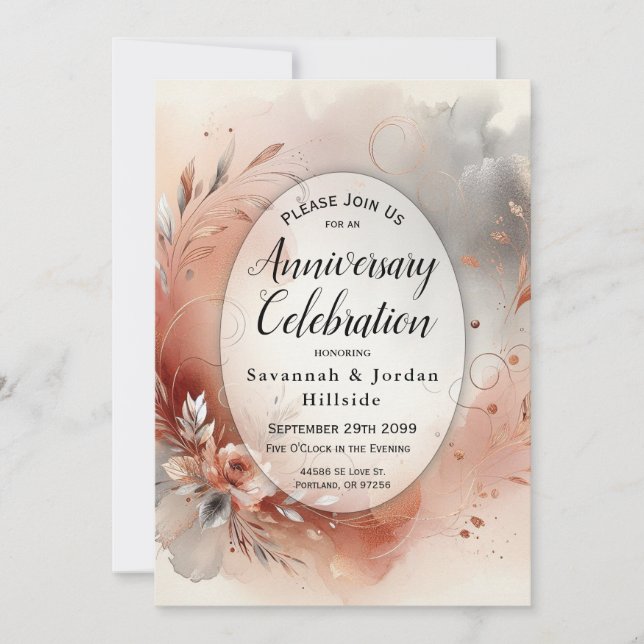 Invitation Fête Anniversaire des perles d'argent des pétales  (Devant)