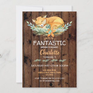 Invitation Fête Anniversaire Fox filles garçons Bois Fantasti
