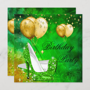 Invitation Fête Anniversaire Haut talons Lime Vert Or