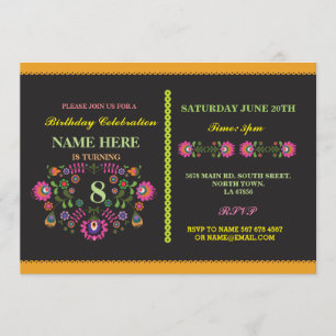 Invitation Fête Anniversaire mexicain modèle Floral Invitatio