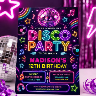 Invitation Fête Anniversaire Rétro Disco Néon