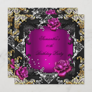 Invitation Fête Anniversaire Rose Riche Rose Or Argent Noir