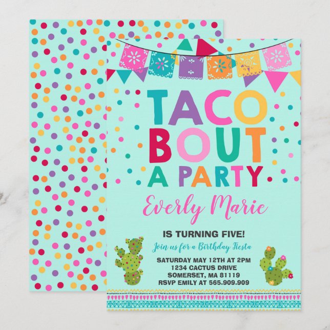 Invitation Fête Anniversaire Taco Bout Une Fête (Devant / Derrière)