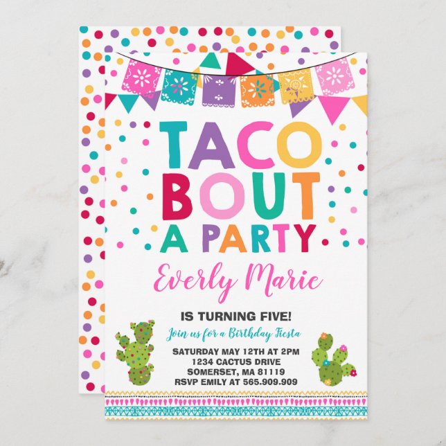 Invitation Fête Anniversaire Taco Bout Une Fête (Devant / Derrière)