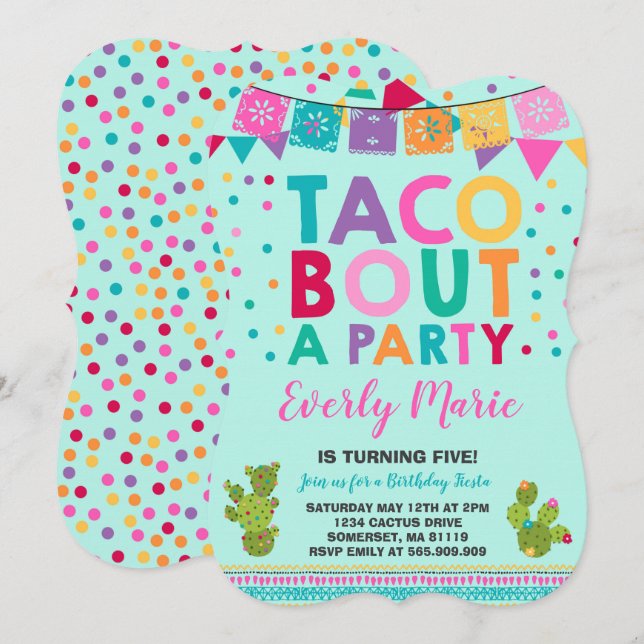 Invitation Fête Anniversaire Taco Bout Une Fête (Devant / Derrière)