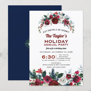 Invitation Fête annuelle de vacances florale bordeaux pin