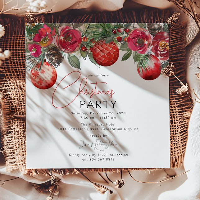 Invitation Fête annuelle florale rouge de Noël (Créateur téléchargé)