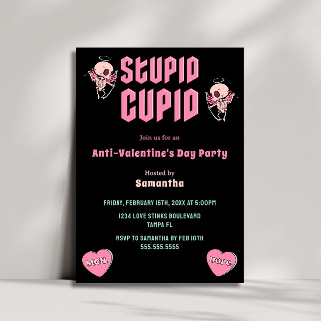 Invitation Fête anti-Saint-Valentin de Cupidon stupide noir (Créateur téléchargé)