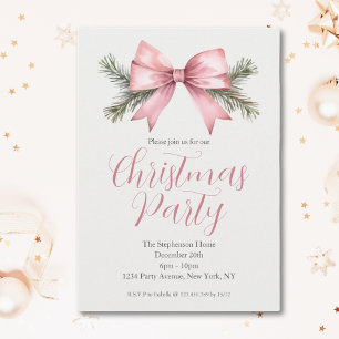 Invitation Fête Aquarelle Rose Ruban Noël