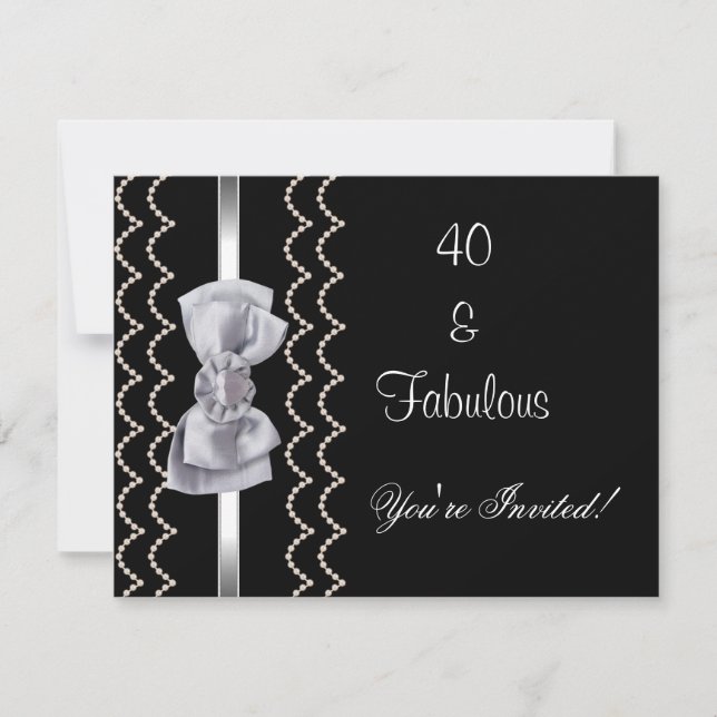 Invitation Fête Arc en Argent Fabuleux 40 ans Noir (Devant)