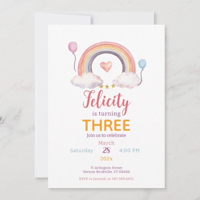 Invitation Fête Arc-en-ciel Aquarelle (Devant)