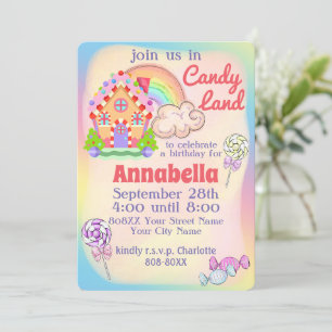 Invitation Fête Arc-en-Ciel Candy Land