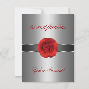 Invitation Fête Argent Fleur Rouge Fantastique 40è
