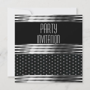 Invitation Fête Art Déco Noir Argent Tache