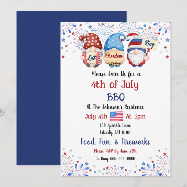 Invitation Fête au barbecue du 4 juillet à l'aquarelle (Devant / Derrière)