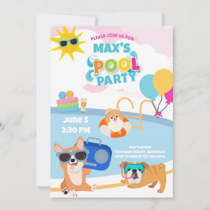 Invitation Fête au bassin pour chiens, Anniversaire de Pawty 