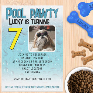 Invitation Fête au bassin pour chiots avec photo personnalisé