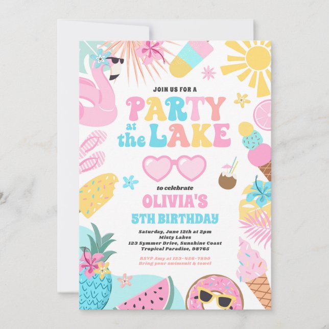 Invitation Fête Au BBQ D'Été Du Lac Fête D'Anniversaire (Devant)