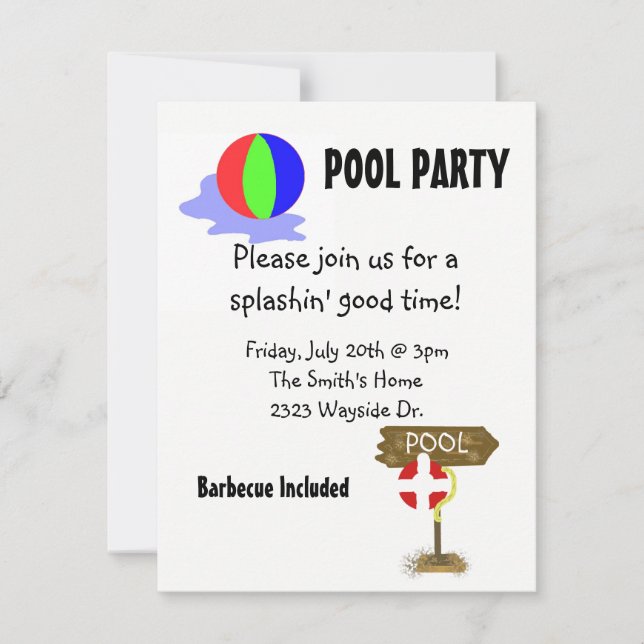 Invitation Fête au bord de la piscine (Devant)