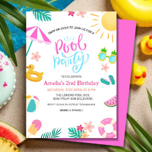 Invitation Fête au bord de la piscine Anniversaire d'été trop