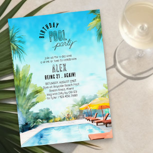Invitation Fête au bord de la piscine aquarelle Anniversaire 