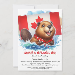 Invitation Fête au bord de la piscine avec un castor joyeux