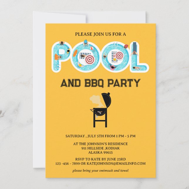 Invitation Fête au bord de la piscine BBQ (Devant)