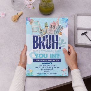Invitation Fête au bord de la piscine BRUH-tastique pour le m