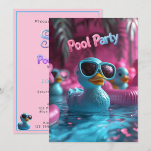 Invitation Fête au bord de la piscine Canard en caoutchouc bl
