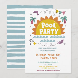 Invitation Fête au bord de la piscine, dernier jour d'école