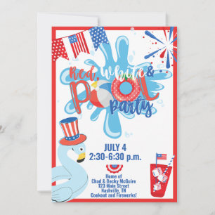 Invitation Fête au bord de la piscine en été 4 juillet Fête d